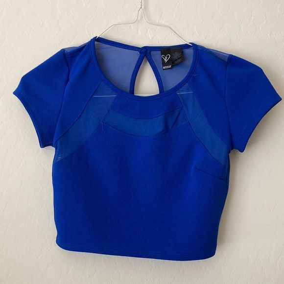 Windsor Tops - Blue Sheer Mesh Crop Top